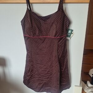 L.L. Bean Polka Dot Swimsuit adjustable straps Black/pink 16